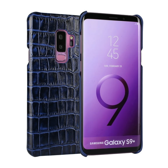 Galaxy S9  Plus Case, Allytech Genuine Leather Simple Crocodile Grain Design Hard Back Protective Case Lightweight Bumper Case Shock Resistant Cover for Samsung Galaxy S9  Plus 6.2-inch, Blue