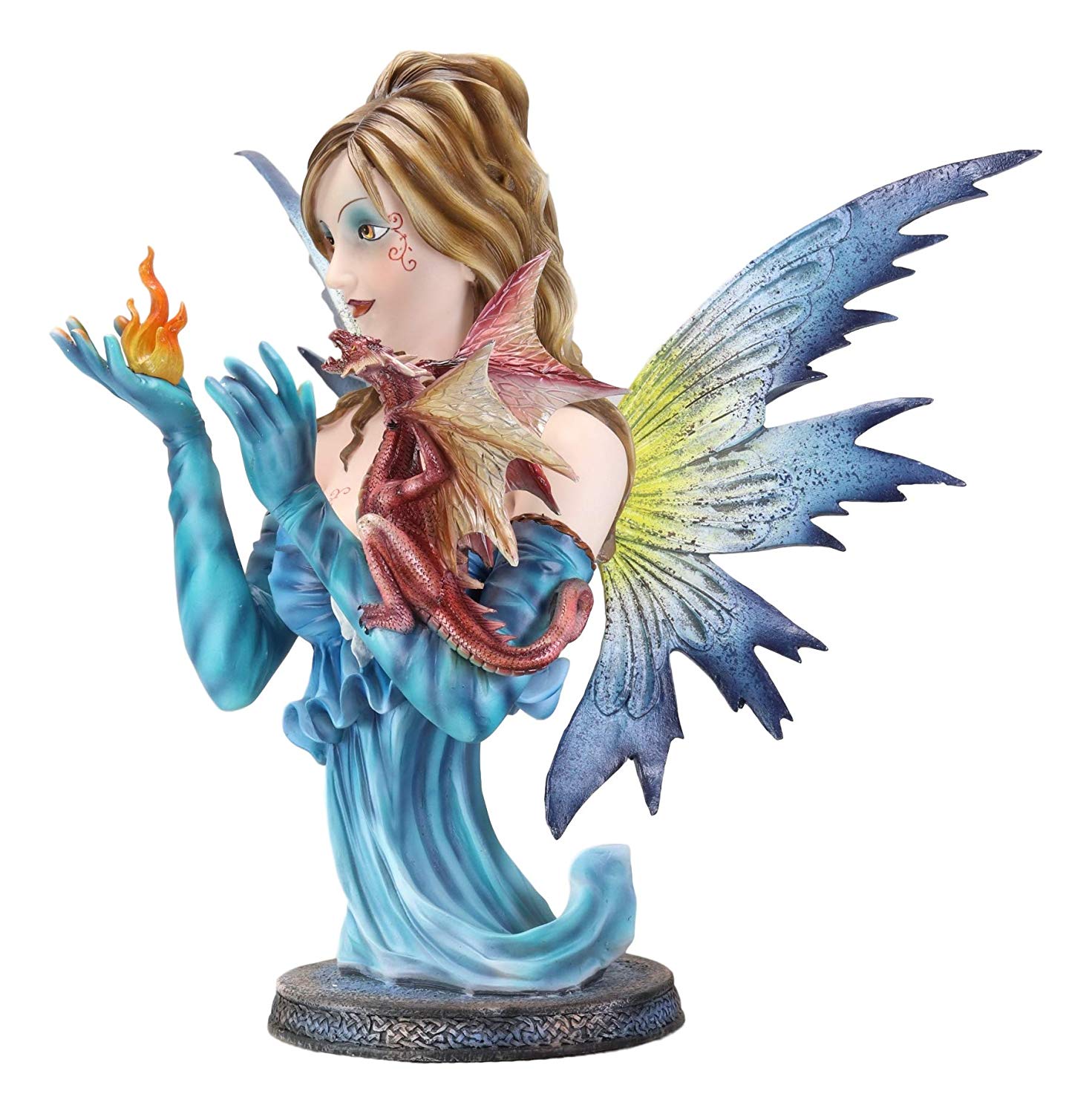 Large 14"H Fantasy Ice Elemental Fairy Controlling Ember With Red Dragon Statue - image 3 of 4