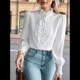 thumbnail image 3 of Blusas con Volantes para Mujer, Blusa con Cuello en V y Volantes, Camisa de Larga con Volantes, Camisas Cómodas de Larga de Talla Grande. S, 3 of 6