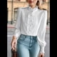 thumbnail image 3 of Blusas con Volantes para Mujer, Blusa con Cuello en V y Volantes, Camisa de Larga con Volantes, Camisas Cómodas de Larga de Talla Grande. S, 3 of 6