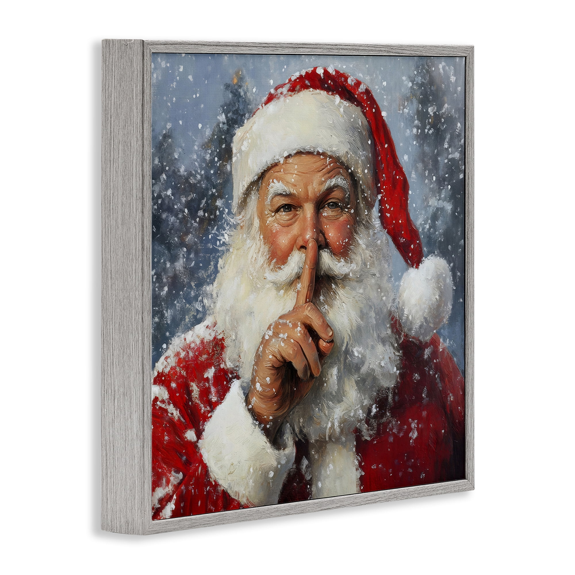 Secret Santa Shh Gray Framed Giclee Art, design by Petal Prints Design