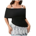 thumbnail image 2 of WMTBSRSW Off The Shoulder Tops for Women Spaghetti Strap Plus Size Summer Short Sleeve Shirts Lace Ruffle Flowy Elegant Dressy Babydoll Tunic Tops, 2 of 6