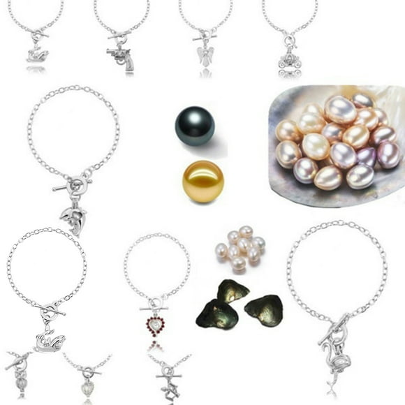 Koszal Natural Freshwater Pearl in Cage Locket Pendant Bracelet Girls Bangle Jewelry
