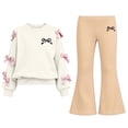 thumbnail image 4 of FSYBOA Girls Fall Outfit Set Size 6, Thick Crew Neck Long Sleeve 2 Piece Graphic Tops and Flare Leg Pants Khaki, 4 of 8