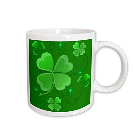 

3dRose This design is of some lucky Shamrocks on a green background just in time for St Patricks Day Ceramic Mug 15-ounce