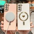 thumbnail image 5 of Samsung Galaxy S22 5g Magnetic Phone Case [Compatible with MagSafe],Luxury Plating Cute Love Heart Pattren Soft Silicone Electroplated Slim Shockproof Protective Cover for S22 6.1” (Pink), 5 of 10