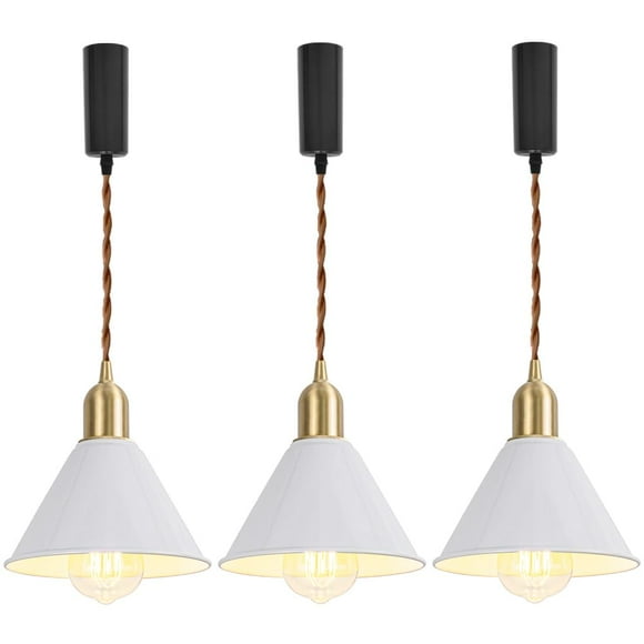 FSLiving Adjustable Height H Type Track Light with E26 Brass Base and Vintage White Metal Shade,Decorate Lighting Fixtures for Farmhouse Kitchen Sink (Bulb & Ceiling Track Sold Separately) - 3 Lights