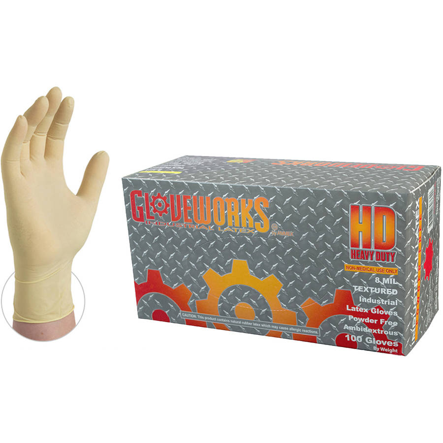 Gloveworks Heavy Duty Ivory Latex Industrial Disposable Gloves, Large