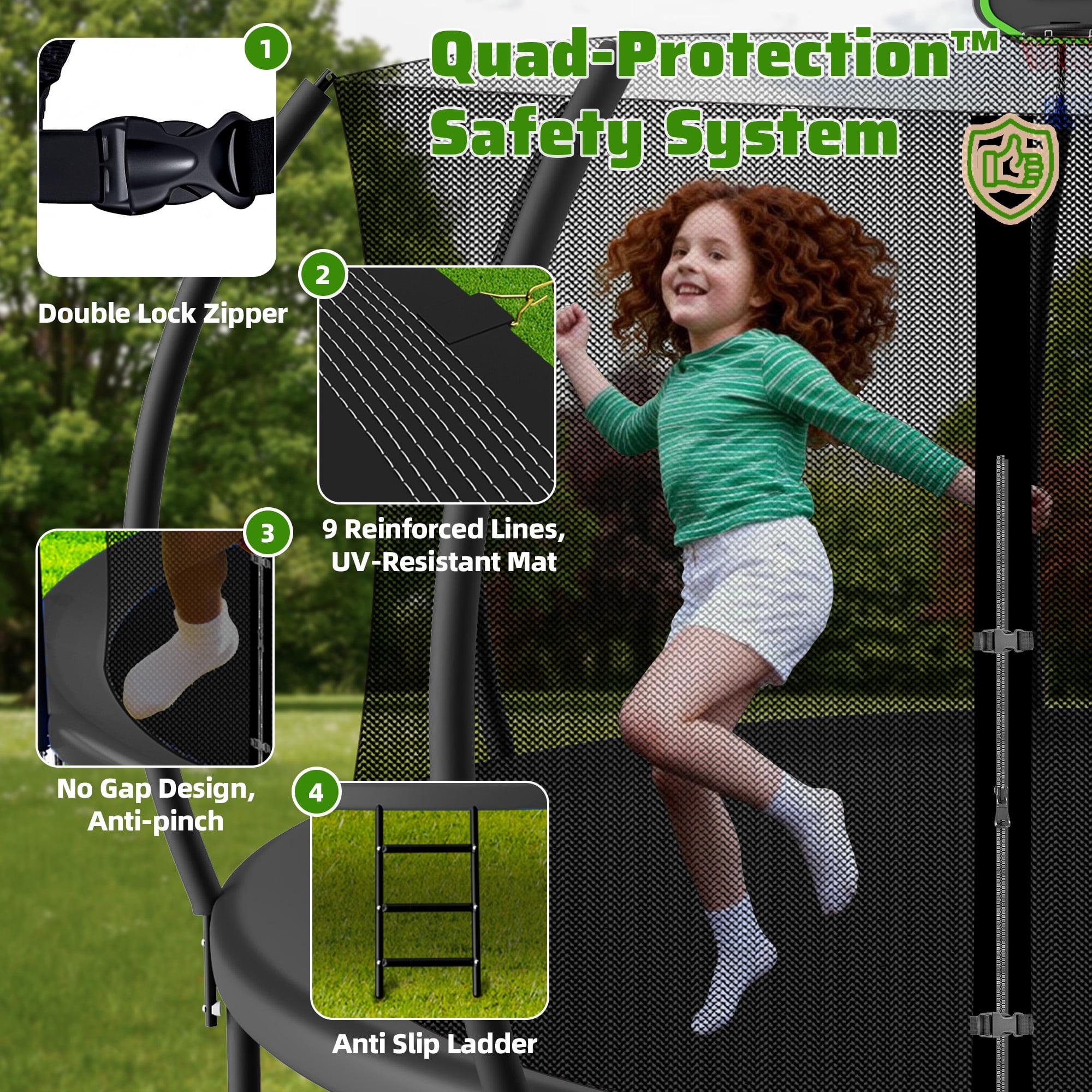 FIZITI Trampoline 10FT 12FT 14FT,Trampoline with Enclosure, Basketball Hoop,Ball, LED Light and Sprinkler, 1000LBS Trampoline for 2-3 Adults/ 6-7 Kids, Outdoor Backyard Trampoline