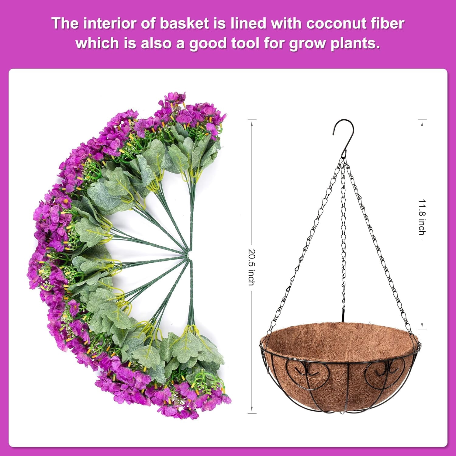 Artificial Hanging Flowers Basket for Spring Outdoor Outside Decoration, Fake Silk Colorful Daisy Eucalyptus in Planter UV Resistant Look Real for Home Patio Yard(Darkorchid)