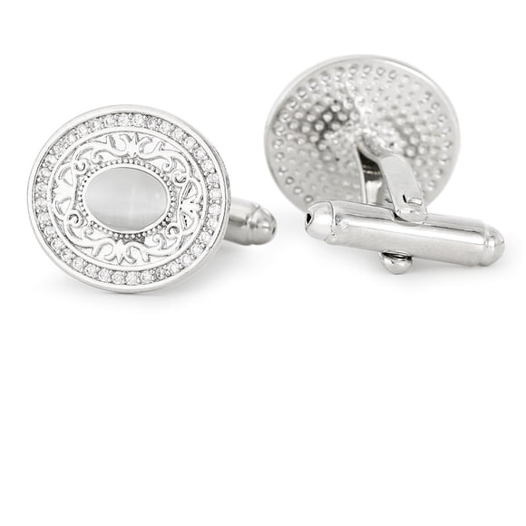 Gemelos Ele redondos chapados en plata con diamantes de imitación de cristal