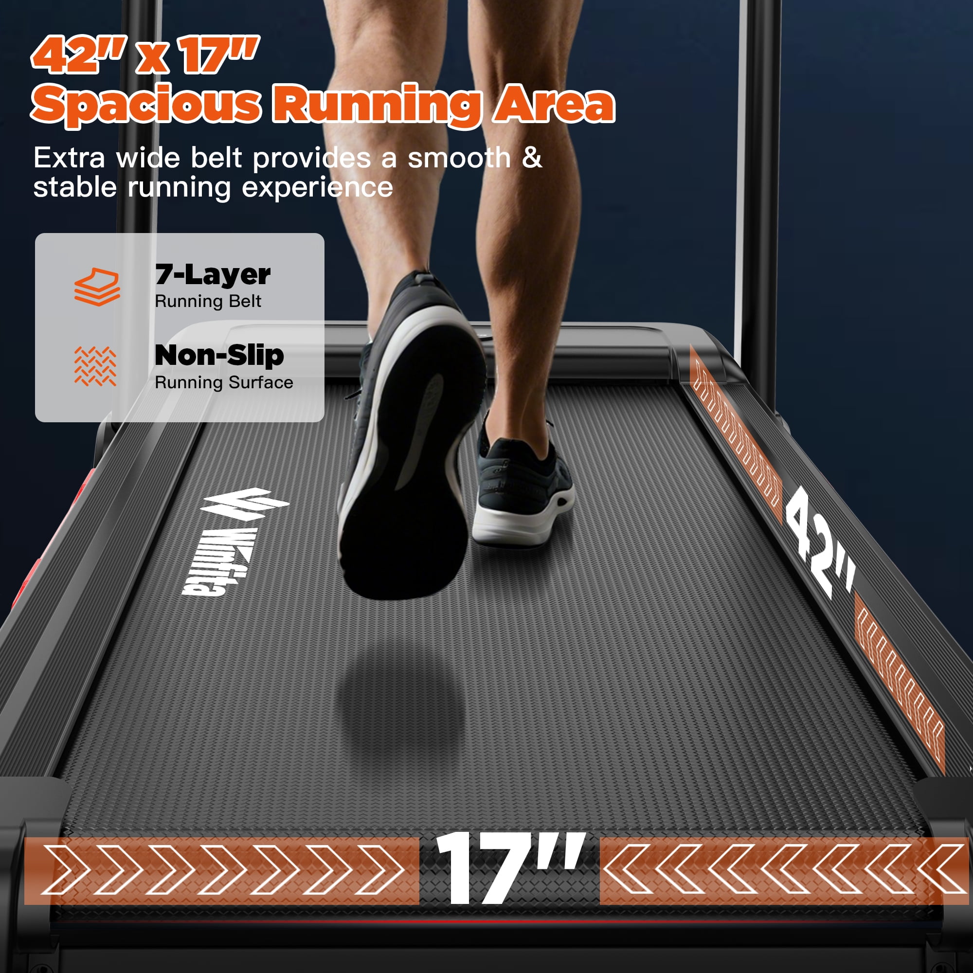 Winfita Foldable Treadmill with 6% Manual Incline for Home, 8 MPH Speed, 300 LB Capacity, 42"x17" Belt, App & Bluetooth Speakers, Tablet Holder, Pause Function, 64 Preset Programs, Black