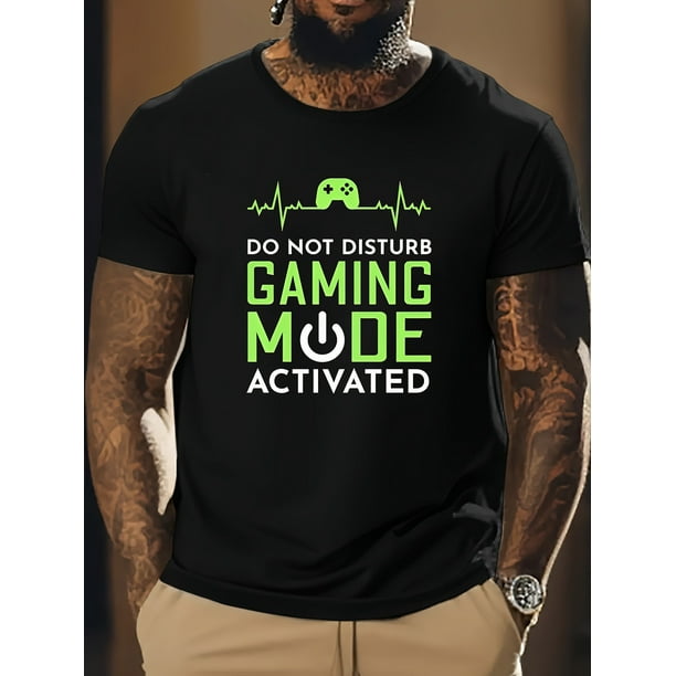 Men's Round Neck Short Sleeve T-shirt - DO NOT DISTURB GAMING MODE ACTIVATED Print, Casual Comfy Lightweight Summer Top, Casual Sporty Tee, Summer Gifts