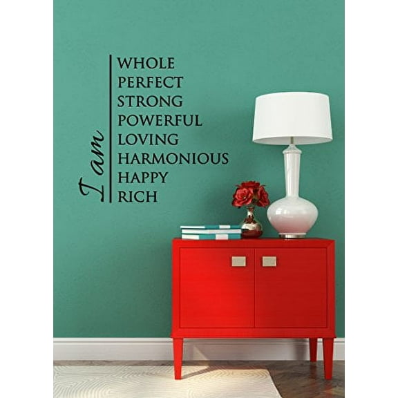 I Am. Strong, Powerful, Loving Motivational Vinyl Wall Decal Subway Art Quote, 23x23 , Black