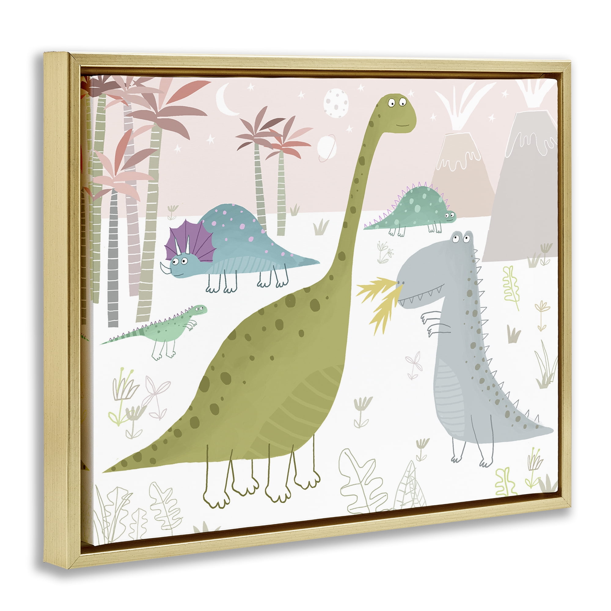 Stupell Industries Earthy Jurassic Dinosaurs Gold Framed Floater Canvas Wall Art, design by Carla Daly