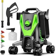 Electric Pressure Washer, 4200 PSI 2.8GPM High Pressure Cleaning Machine with 35 FT Power Cord, 20 FT Hose, Foam Cannon, 4 Nozzles,Easy Store for Car/Garage/Patio, Green/Small