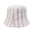 thumbnail image 2 of YAOBAMM Lady Bucket Cap Women Winter Bucket Hat Striped Color Matching Sunshade Thick Plush Warm Windproof Lady, 2 of 6