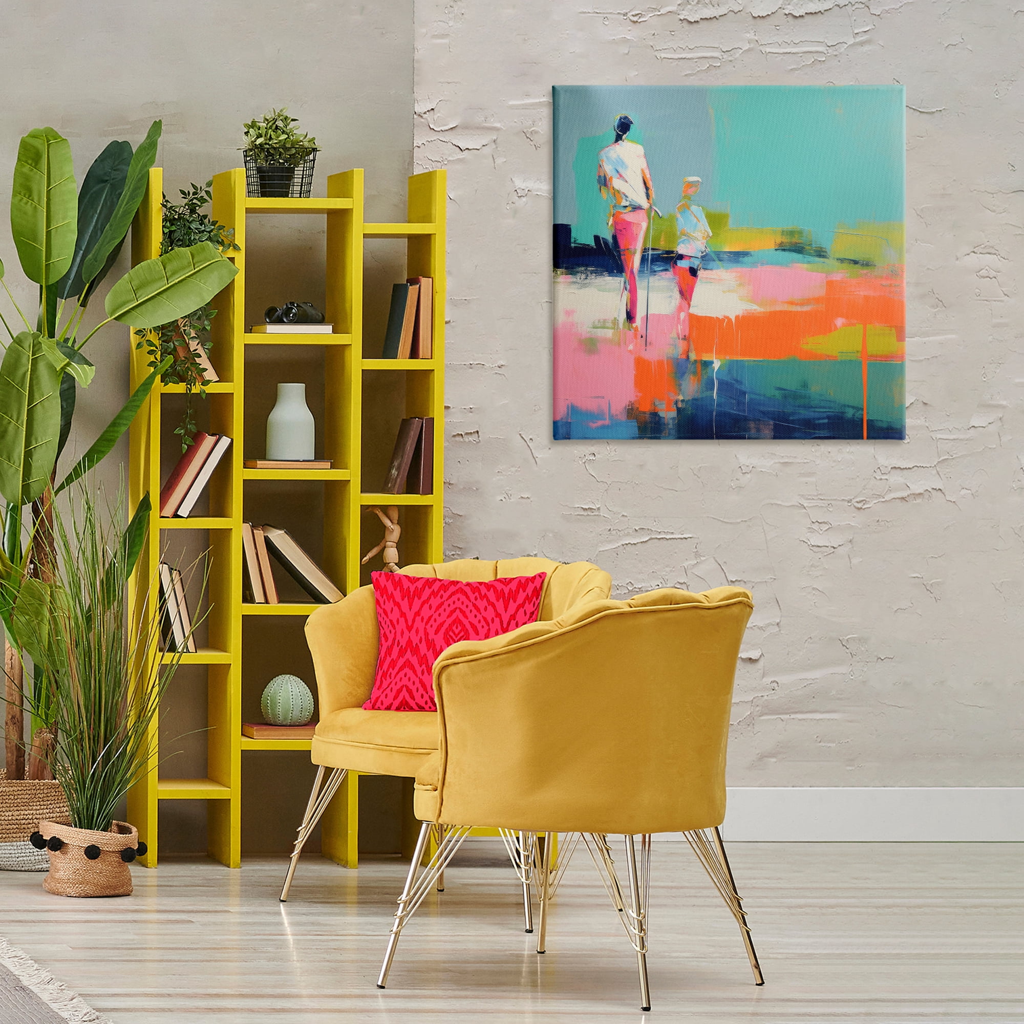 Stupell Industries People Golfing Abstraction Abstract Painting Wrapped Canvas Art Print Wall Art, 30 x 30
