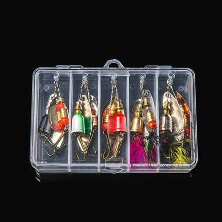 10 PCS Fishing Lures Spinnerbait Hard Metal SpinnerBaits for Bass Trout Salmon with Fishing Tackle Box