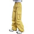 thumbnail image 4 of Girls Cargo Pants Classic Baggy Pants Wide Leg Yellow Cargo with Pocket Kids Clothes Girls Size 7-8 Years, 4 of 4