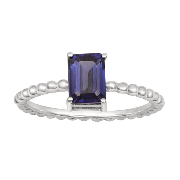 1.47 Ctw Octagon Shape Simulated Tanzanite 925 Sterling Silver Beaded Shank Mother's Day Gift Ring