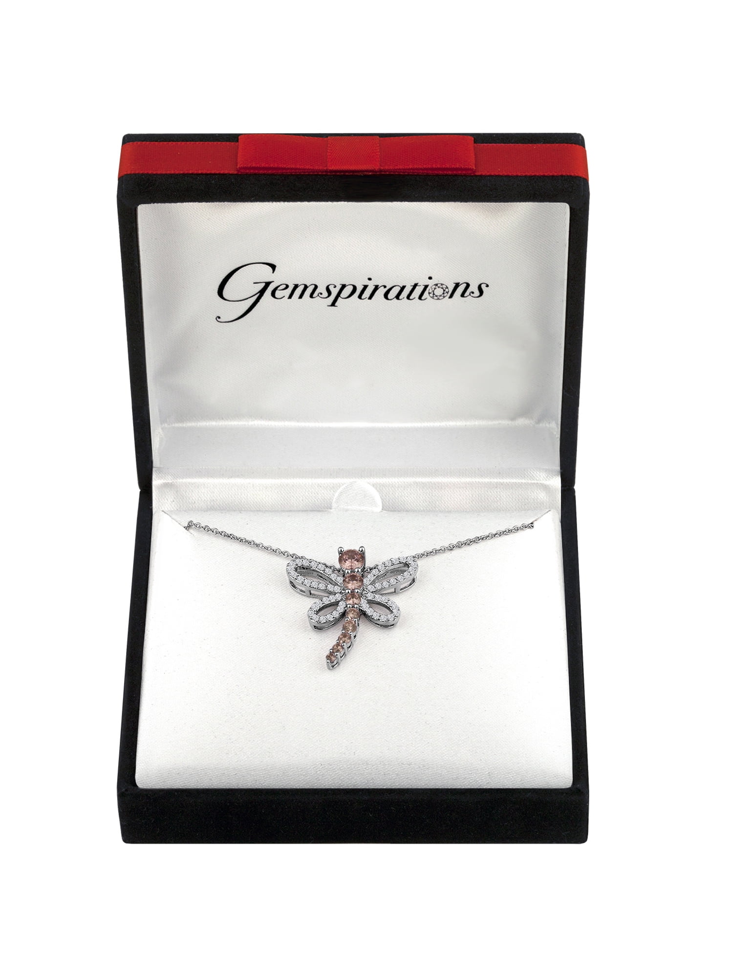 Sterling Silver-Plated Simulated Pink Sapphire with CZ Accents Dragonfly Pendant Necklace, 18