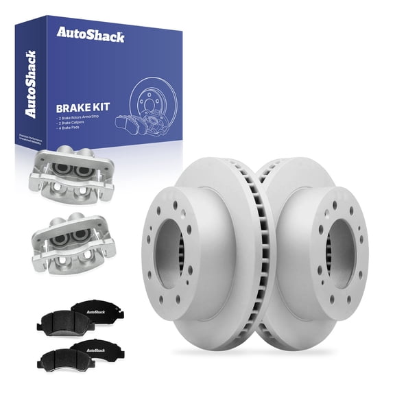 AutoShack Front Vented Coated Brake Rotors   Ceramic Pads   Calipers 8-PC Brake Kit Replacement for 2017-2019 Chevrolet Suburban ArmorStop 13.99" (355.3 mm)
