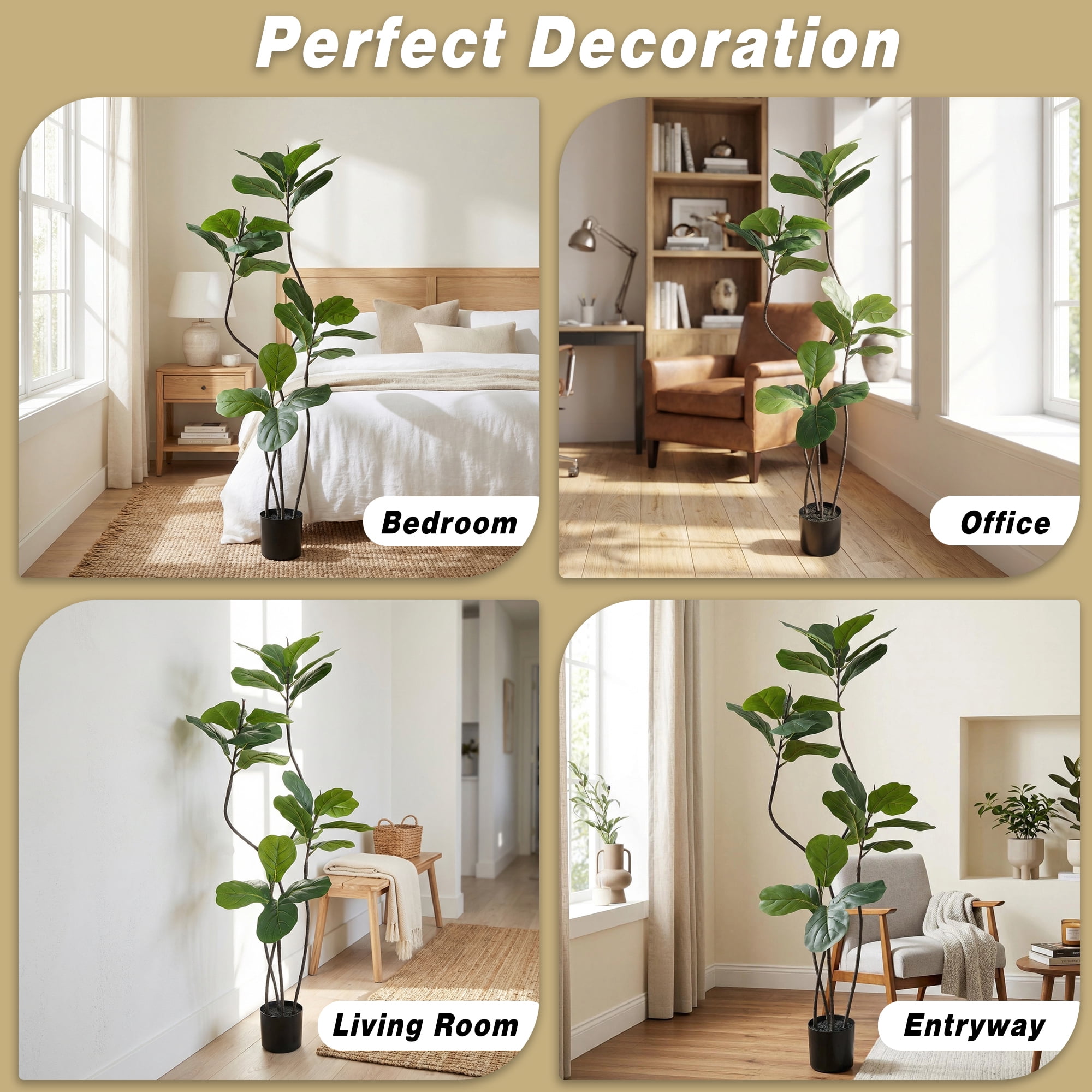 Easy4Home 4.6FT Artificial Plant Fake Ficus Tree Potted Indoor Faux Floor Plant for Home Office Decor