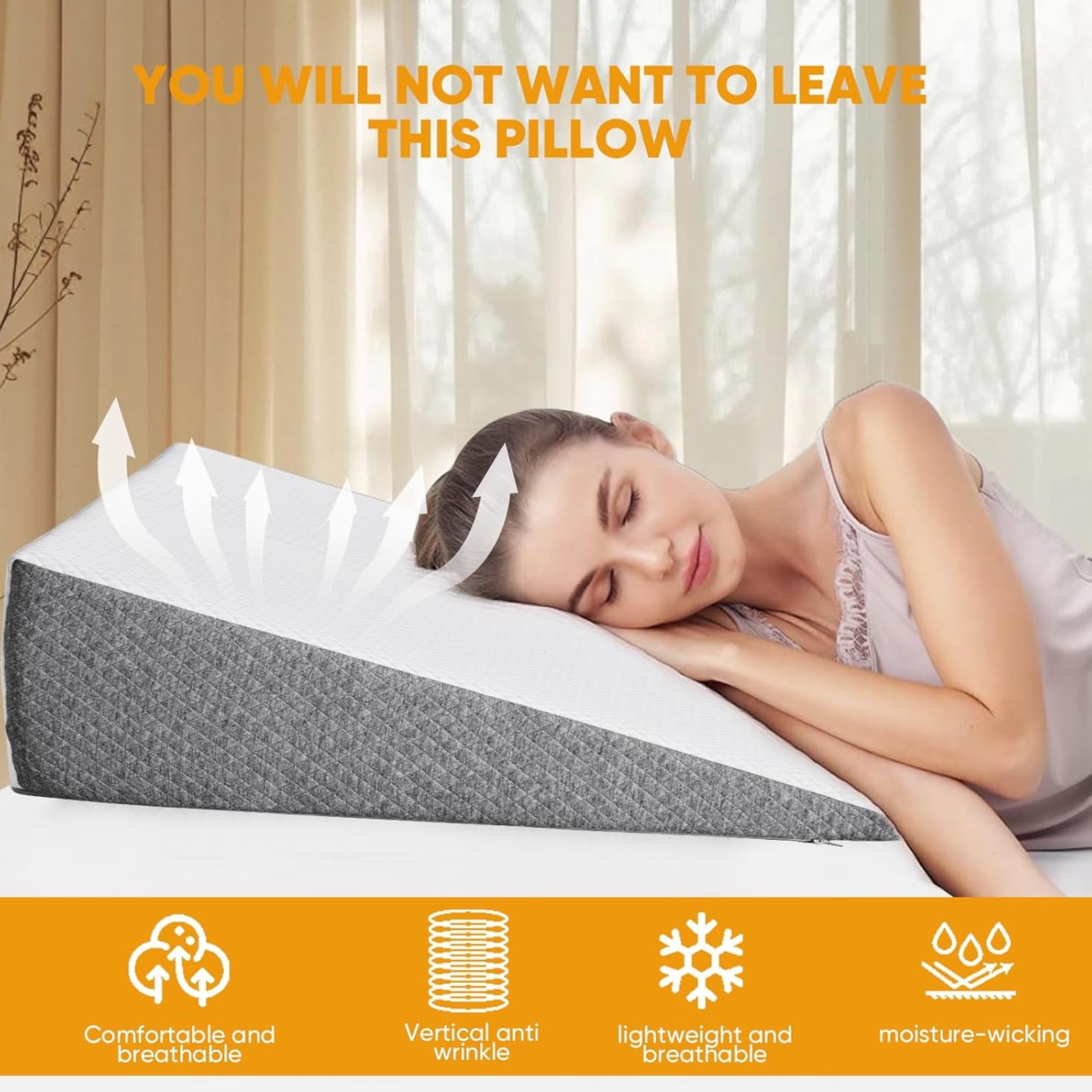 Nextay Wedge Pillow, 7.5 Inch Soft Breathable Foam Pillow for Relieving Neck & Back Pain, Improving Circulation and Relieving Acid Reflux, White & Grey