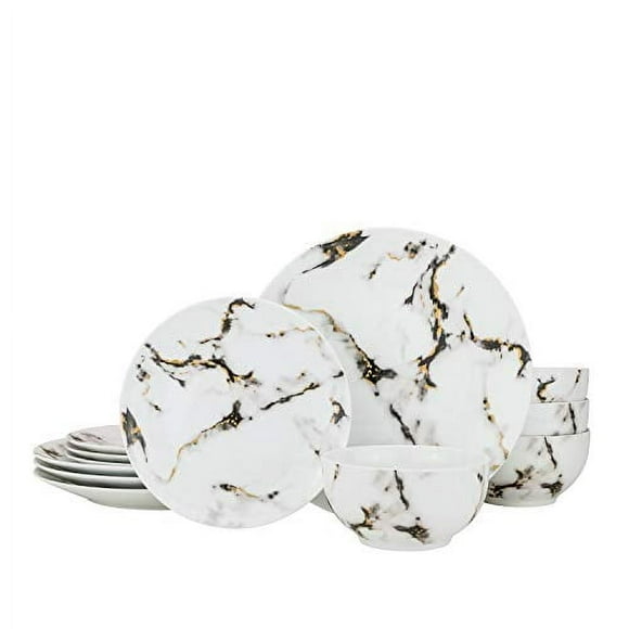 Royalty Porcelain 12-pc Marble Design Dinner Set 'Quarie', Bone China Porcelain