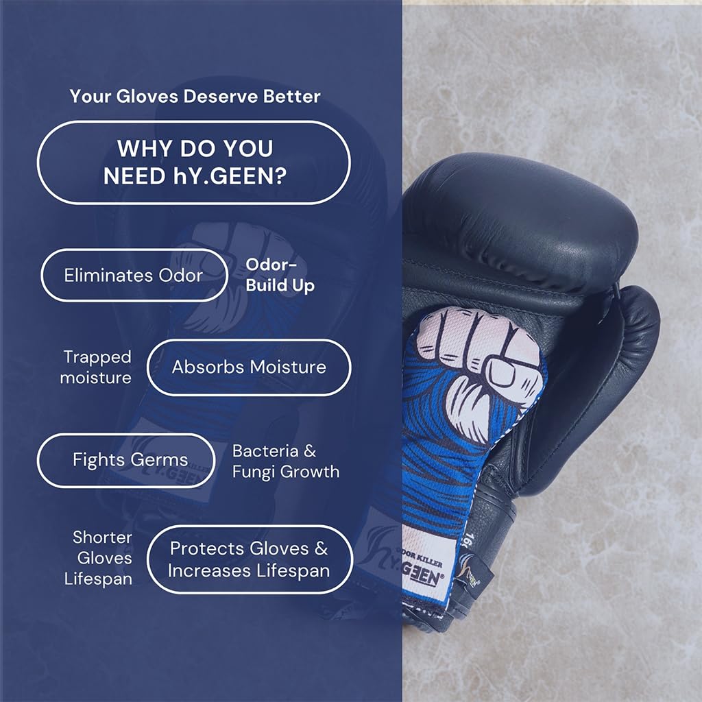 Hygeen Activated Charcoal Glove Odor Killer, Dual Pouch Deodorizer for Boxing, Gym & Work Gloves, Long-Lasting Freshness, Blue