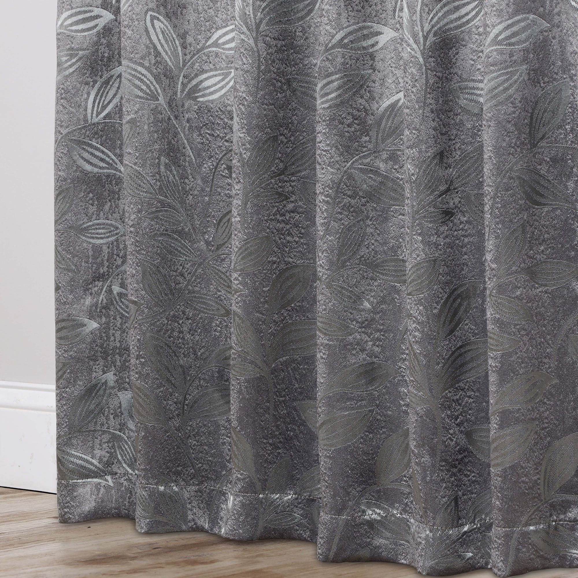 Superior Blackout Leaves Curtains Set of 2, Light Filtering Grommet Curtain Panel Set, Nickel Black, 70"W x 63"L