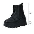 thumbnail image 4 of Black Women'S Fashion Boots Versatile Short Solid Color Round Toe Front Lace-Up Thick Bottom Wedge Heel For Outdoor Leisure, 4 of 9