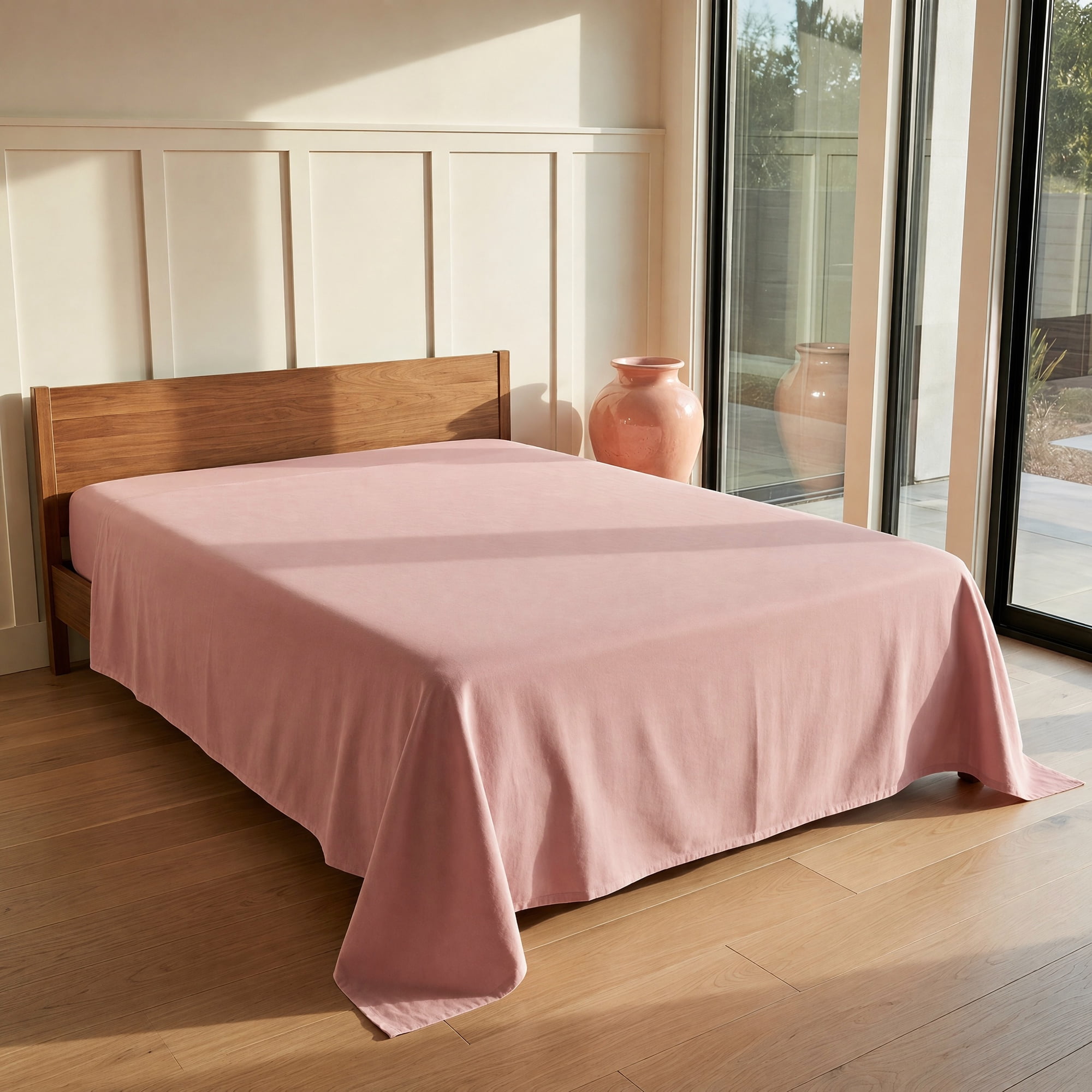 Unique Bargains Cotton Gauze Bed Sheet Soft Flat Sheet Cozy Bedding Light Pink 96"x106"