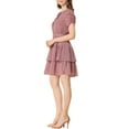 thumbnail image 4 of INSPIRE CHIC Women's Tie Neck Ruched Sleeve Elastic Waist A-Line Double Layers Ruffle Hem Short Dress S Muted Purple, 4 of 7