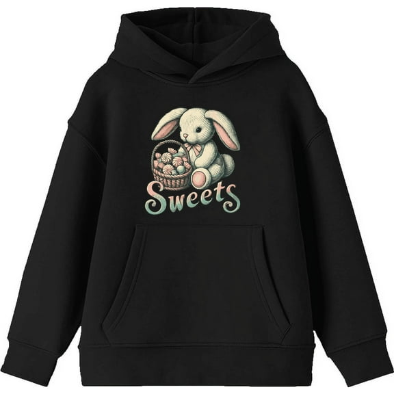 Sweets Bunny WIth Candy Basket Boy's Black Long Sleeve Hoodie-Medium