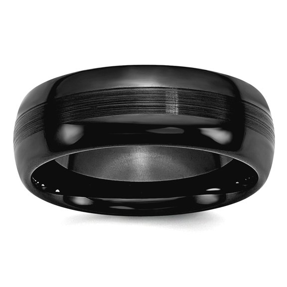 Ceramic Beveled Edge Black 8mm Brushed and Polished Band Ring Size 7 Ring for Women and Men