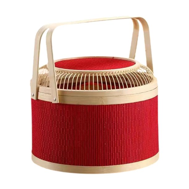 Cesta tejida de bambú para regalo con asa superior, contenedor para huevos hecho a mano. 26cmx19cm