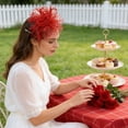 thumbnail image 4 of Red Pearl Fascinator Headband for Women Vintage Fascinator Hat for Weddings Tea Party with Feathers Pearls Mesh, 4 of 6