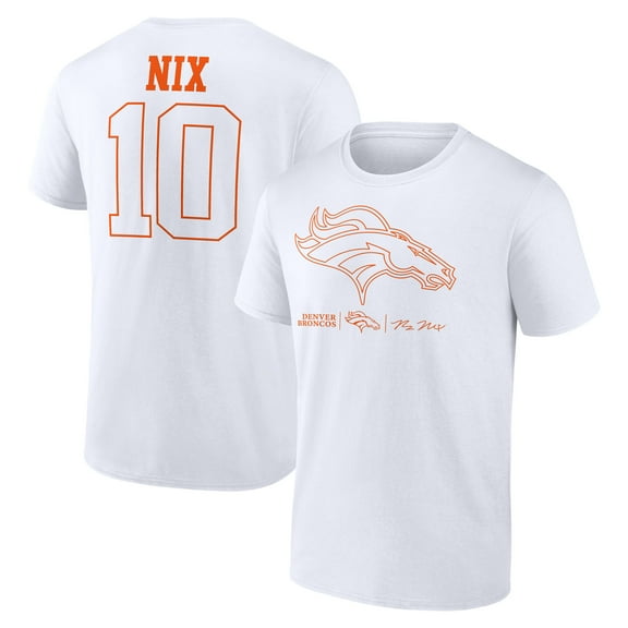 Men's Bo Nix White Denver Broncos Outline Player T-Shirt