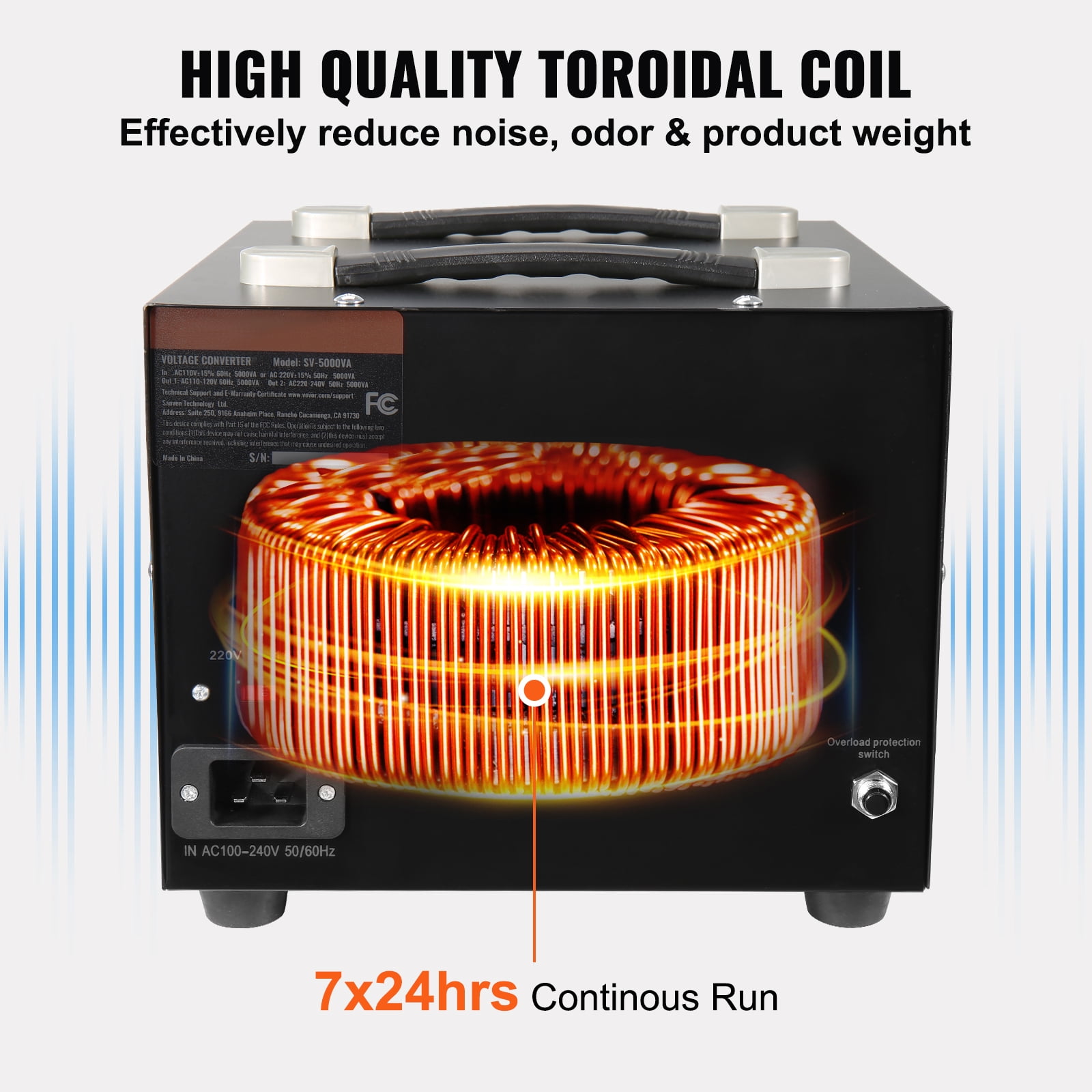 VEVOR 5000W Voltage Converter Transformer, Heavy Duty Step Up/Down Transformer, Convert from 110 Volt to 220 Volt, with US Outlet EU Outlet 5V USB Port, CE Certified