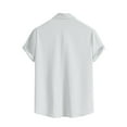 thumbnail image 3 of Huresd Mens Button Down Short Sleeve Shirt Cotton Linen Wrinkle Free Solid Color Dress Shirts Casual Shirts Pocket Light Gray 3XL, 3 of 4