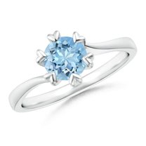 ANGARA Natural Heart Prong-Set Round Aquamarine Solitaire Engagement Ring in 925 Sterling Silver for Women (Size-6mm) | March Birthstone, Anniversary, Jewelry Gift for Women | Natural Aquamarine Ring