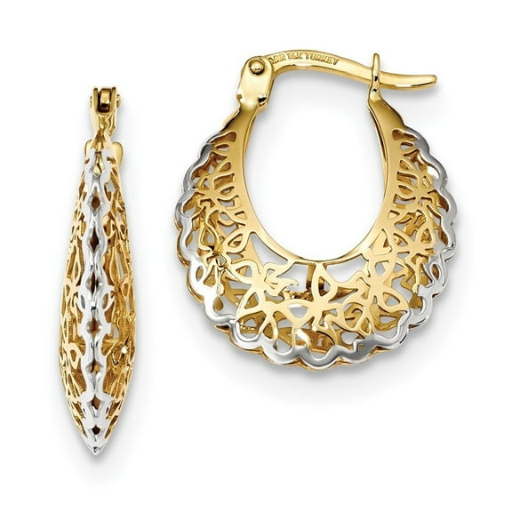 14k Rhodium-plated Polished Filigree Hoop Earrings - Measures 22.52x18.2mm Wide 4.85mm Thick