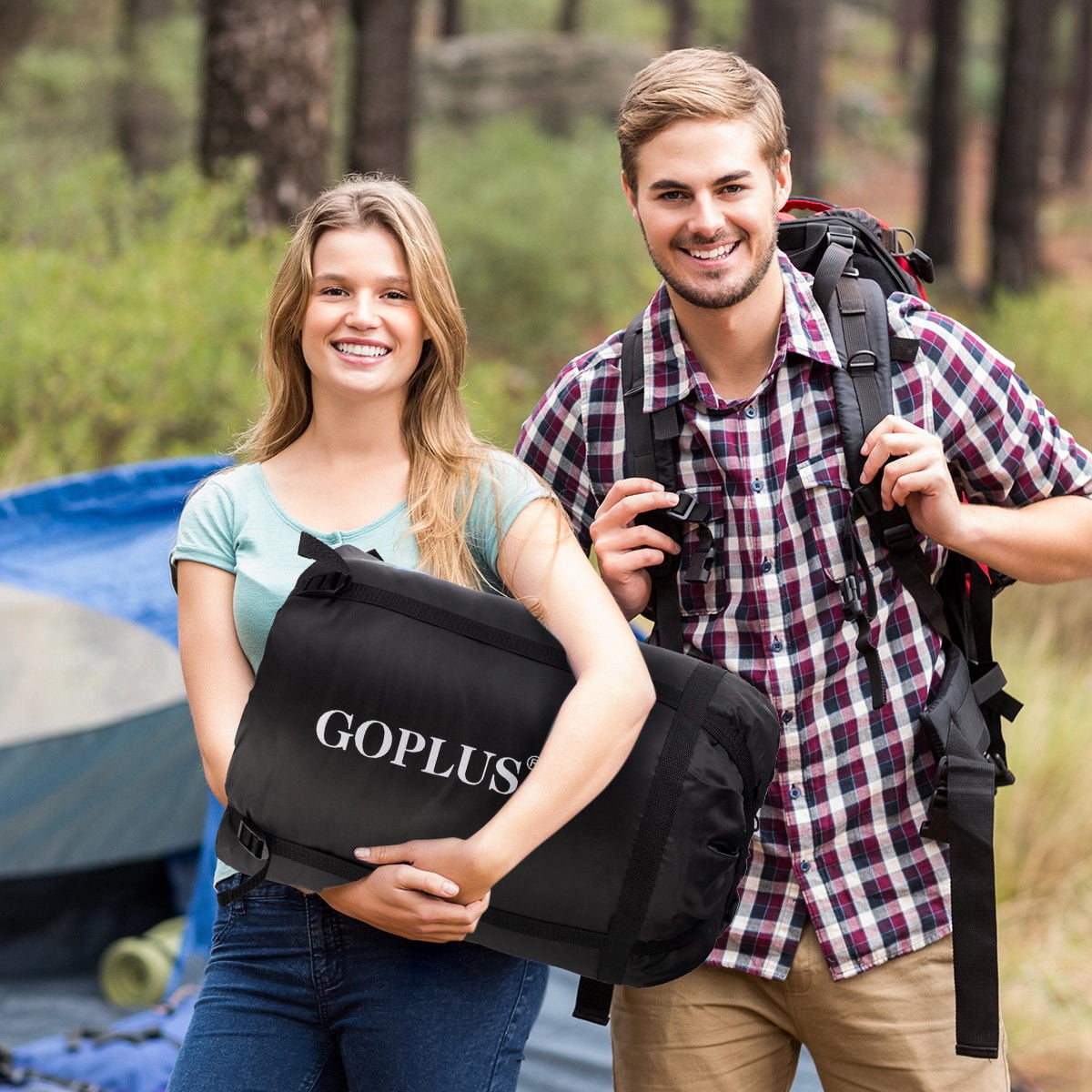 Goplus  Double 2 Person Sleeping Bag Waterproof w/ 2 Pillows Camping Queen Size XL