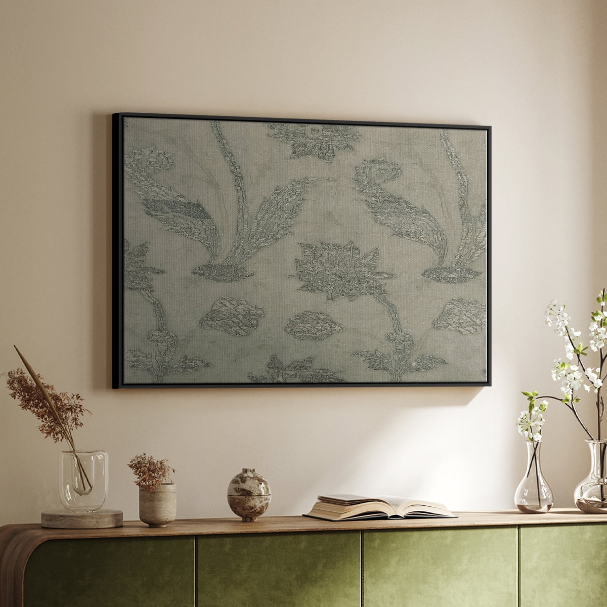 Vintage Abstract Print-XV Framed in Black Wood Gallery Wrapped Canvas 25 in. x 37 in.