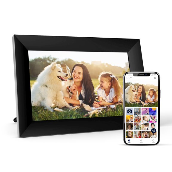 10.1 inch Wi-Fi Digital Photo Frame, Touchscreen Picture Frame with Free Aimor APP, Auto-Rotate, Can Be Hung or Placed, A Gift for Family