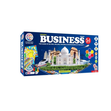 Business India Board Game 5 In 1 Board Game With Other Games Like Ludo, Snakes Ladder, Car Rally & Cricket (Senior Business With Coins)
