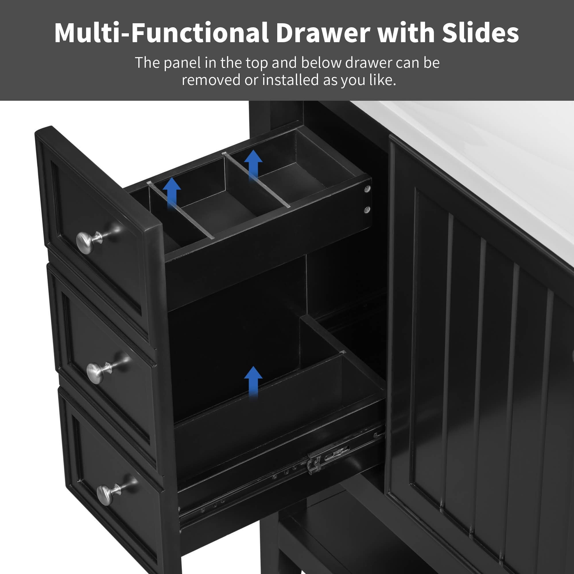 MAYEERTY 36" Bathroom Vanity with Sink 1 Cabinet 3 Drawers Solid Wood MDF Black