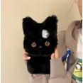 thumbnail image 2 of Plush Case Apply to iPhone 15, Cute 3D Cartoon Fur Cat Design Warm Fluffy Back Cover Soft Silicone Bumper Shockproof Protective Case Cat Black for iPhone 15, 2 of 14